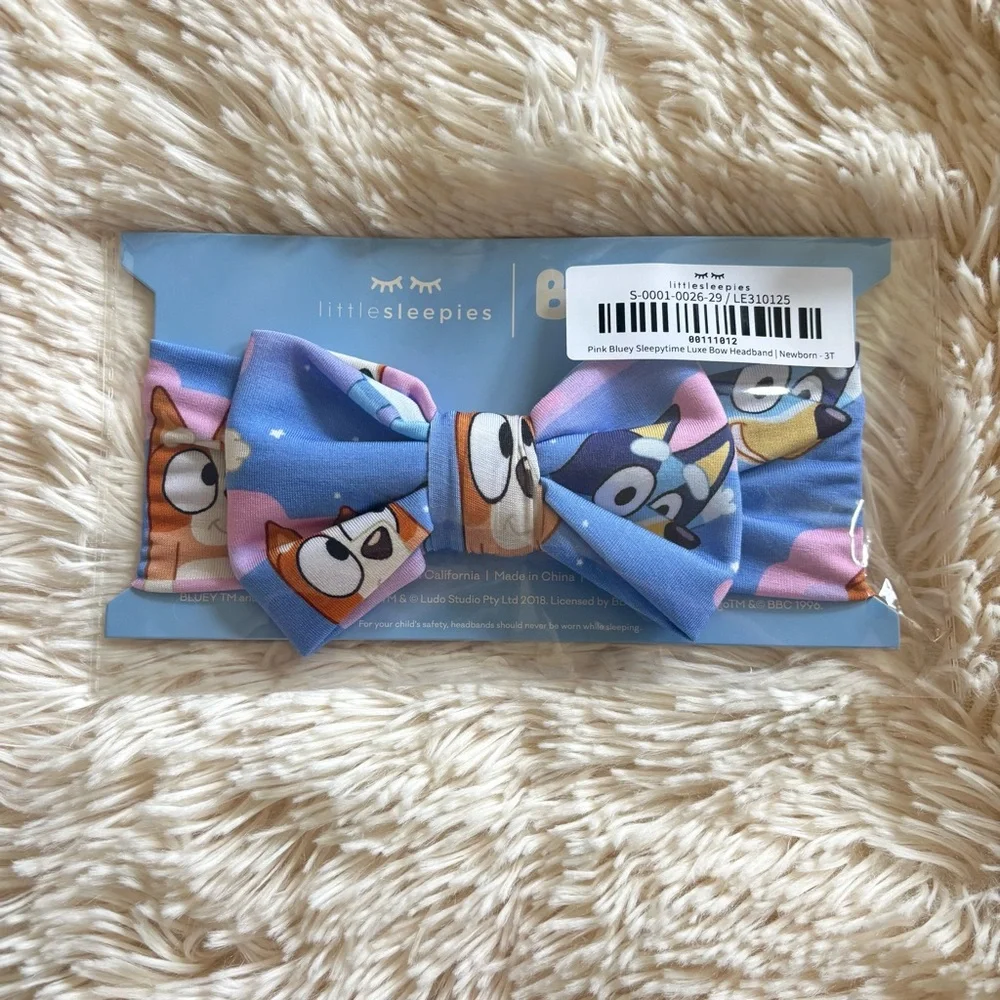 Little Sleepies Pink Bluey Sleepytime Luxe Bow Headband NWT
